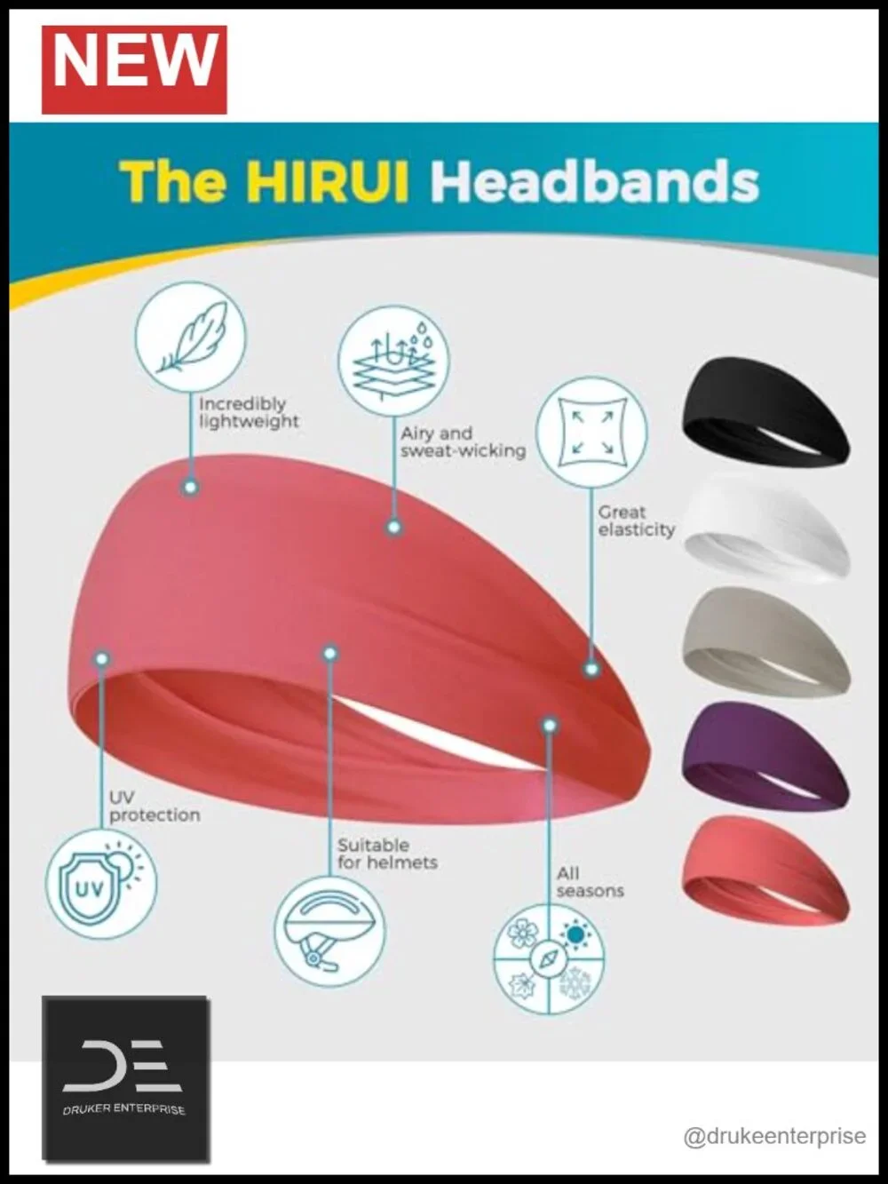 Moisture Wicking No-Slip Sport Headbands for Running Yoga Cycling (5 Pack)
